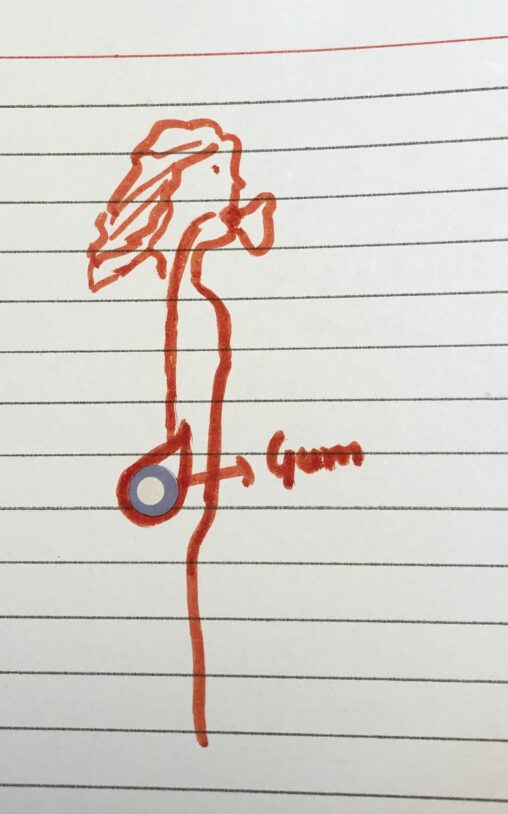 Stick figure chewing a gum and accidentally swallowed it.