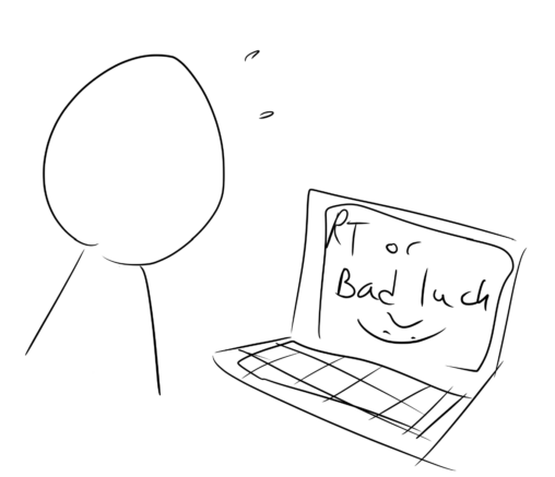 Stick figure distressed at a laptop with the text \