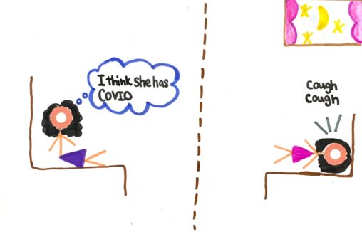 A stick figure being awake all night and assumes that her sister has COVID due to her coughing constantly in her room.
