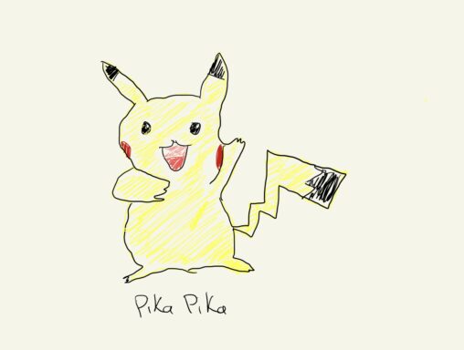 a drawing of pikachu with a black tail