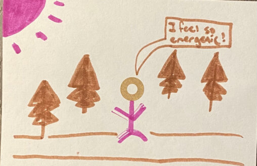 A stick figure goes for a run because he feels energetic after a good nights sleep.