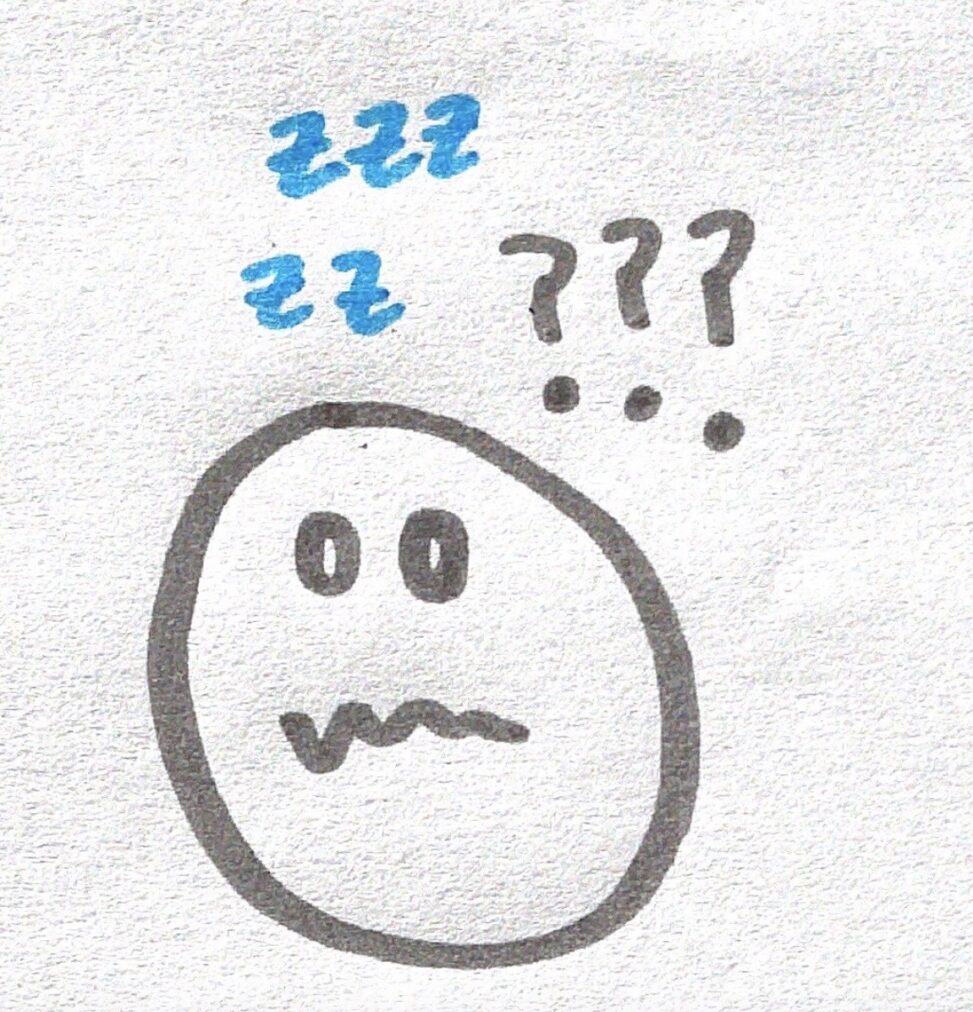 Stick figure person face with question marks and \